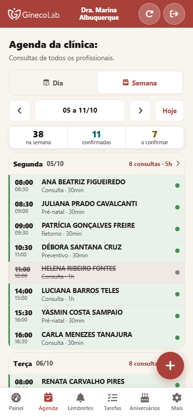 Agenda da clínica no celular