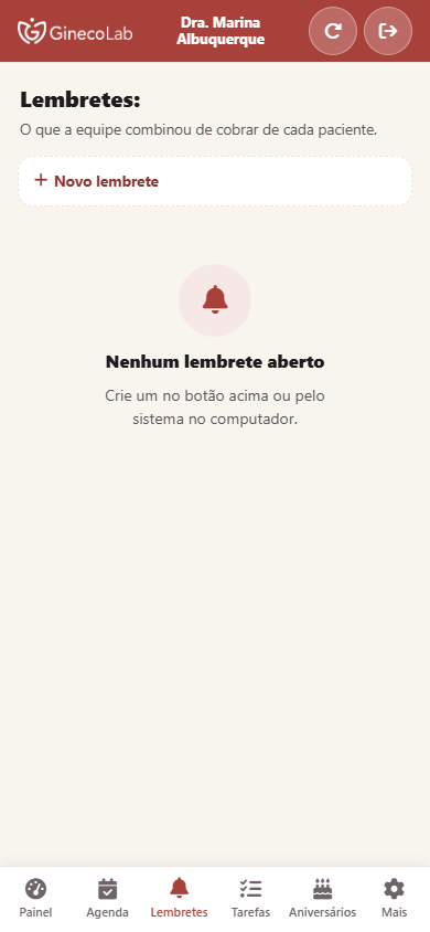 Lembretes da equipe no celular