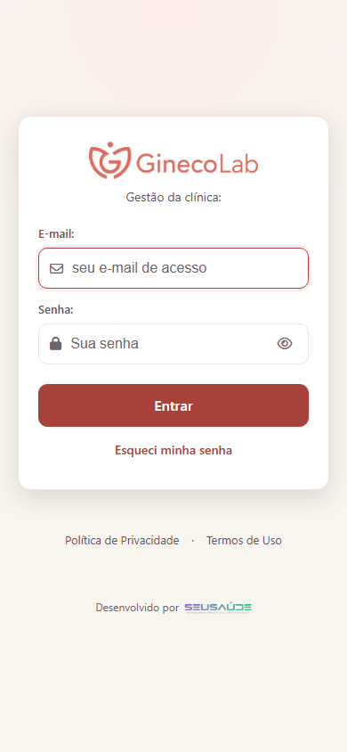 Tela de acesso do App da Clínica no celular