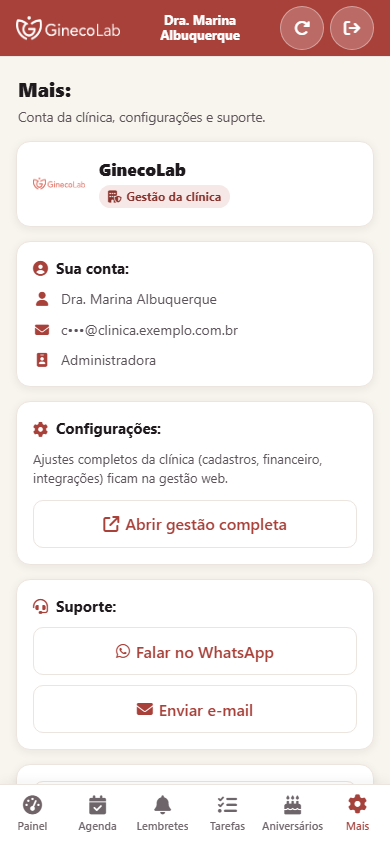 Aba Mais do App da Clínica no celular