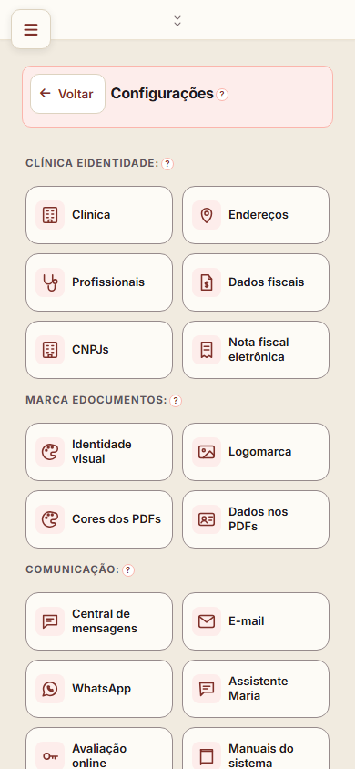 Configurações no celular