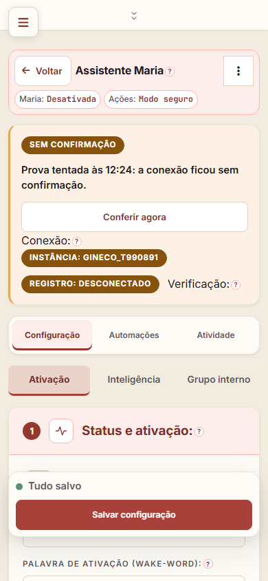 Tela da Assistente Maria no celular