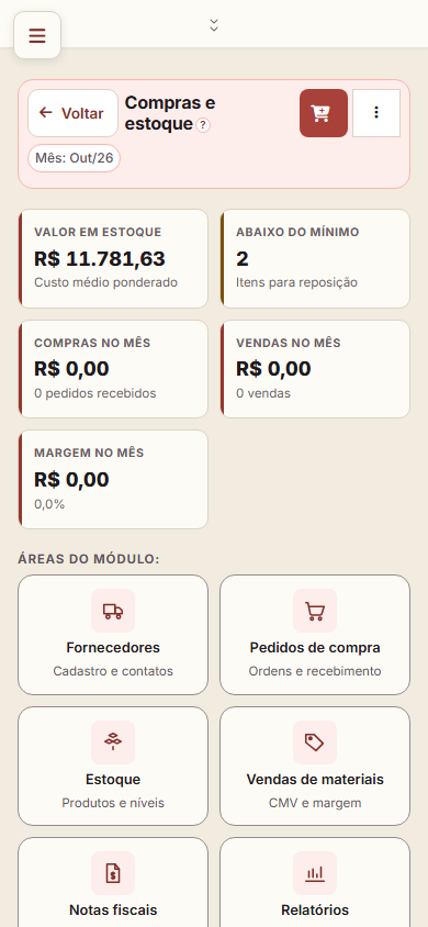 Compras e estoque no celular