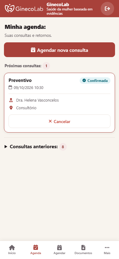 Agenda da paciente no celular