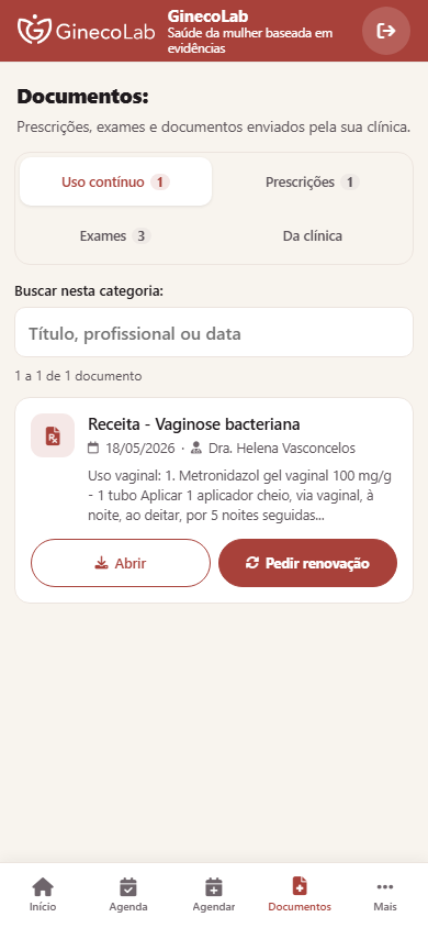 Documentos da paciente no celular