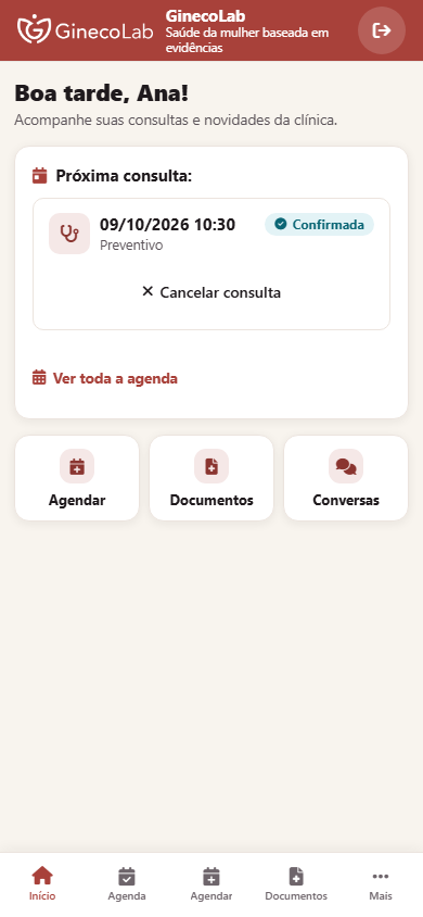 Início do App da Paciente no celular
