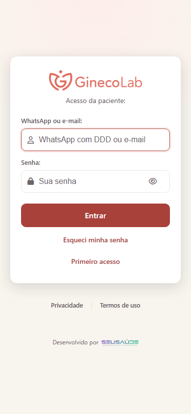 Tela de acesso do App da Paciente no celular