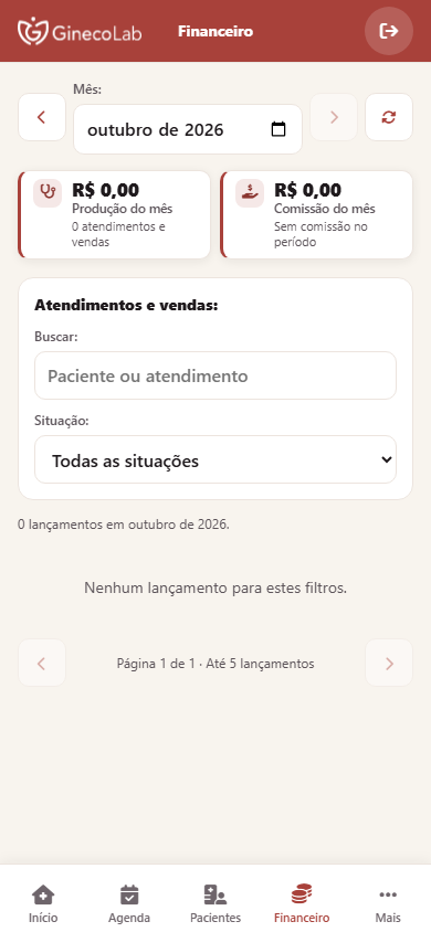 Financeiro da profissional no celular