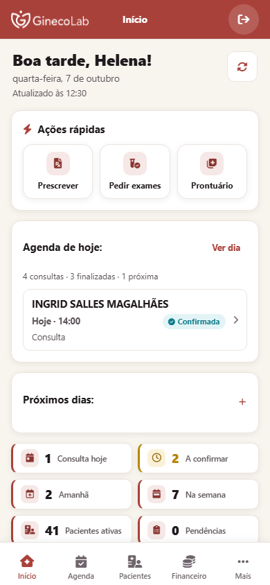 Início do App da Profissional no celular