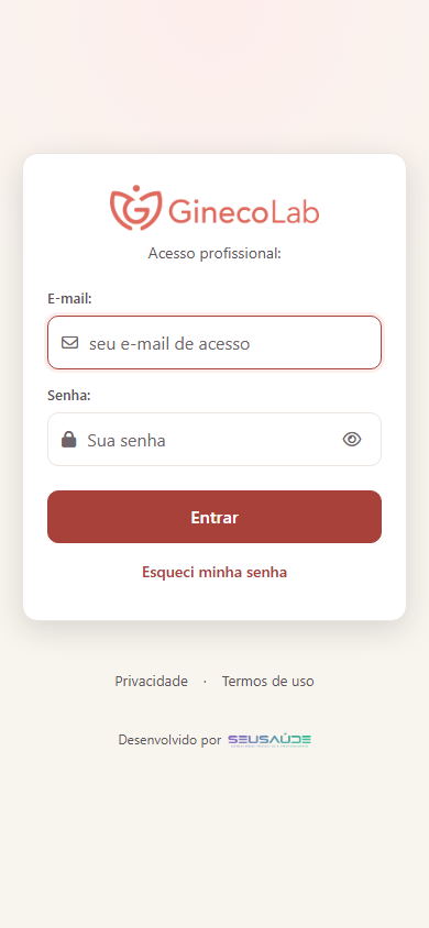 Tela de acesso do App da Profissional no celular