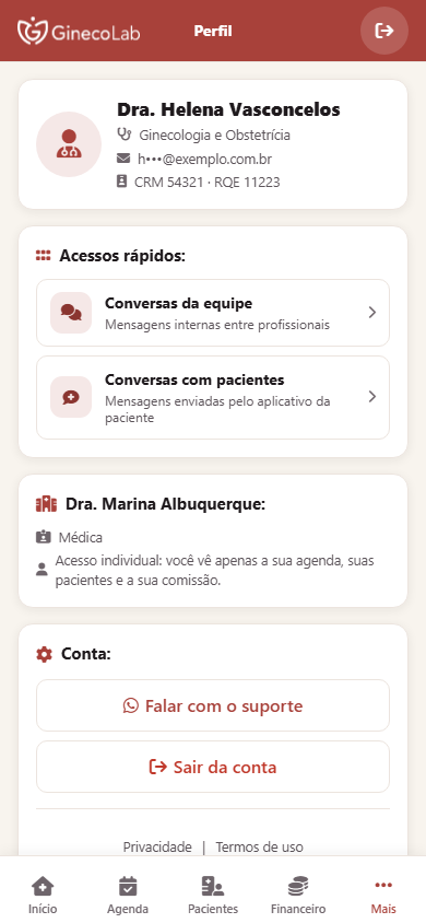 Perfil da profissional no celular