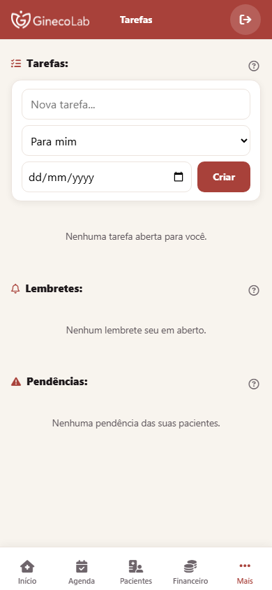 Tarefas da profissional no celular