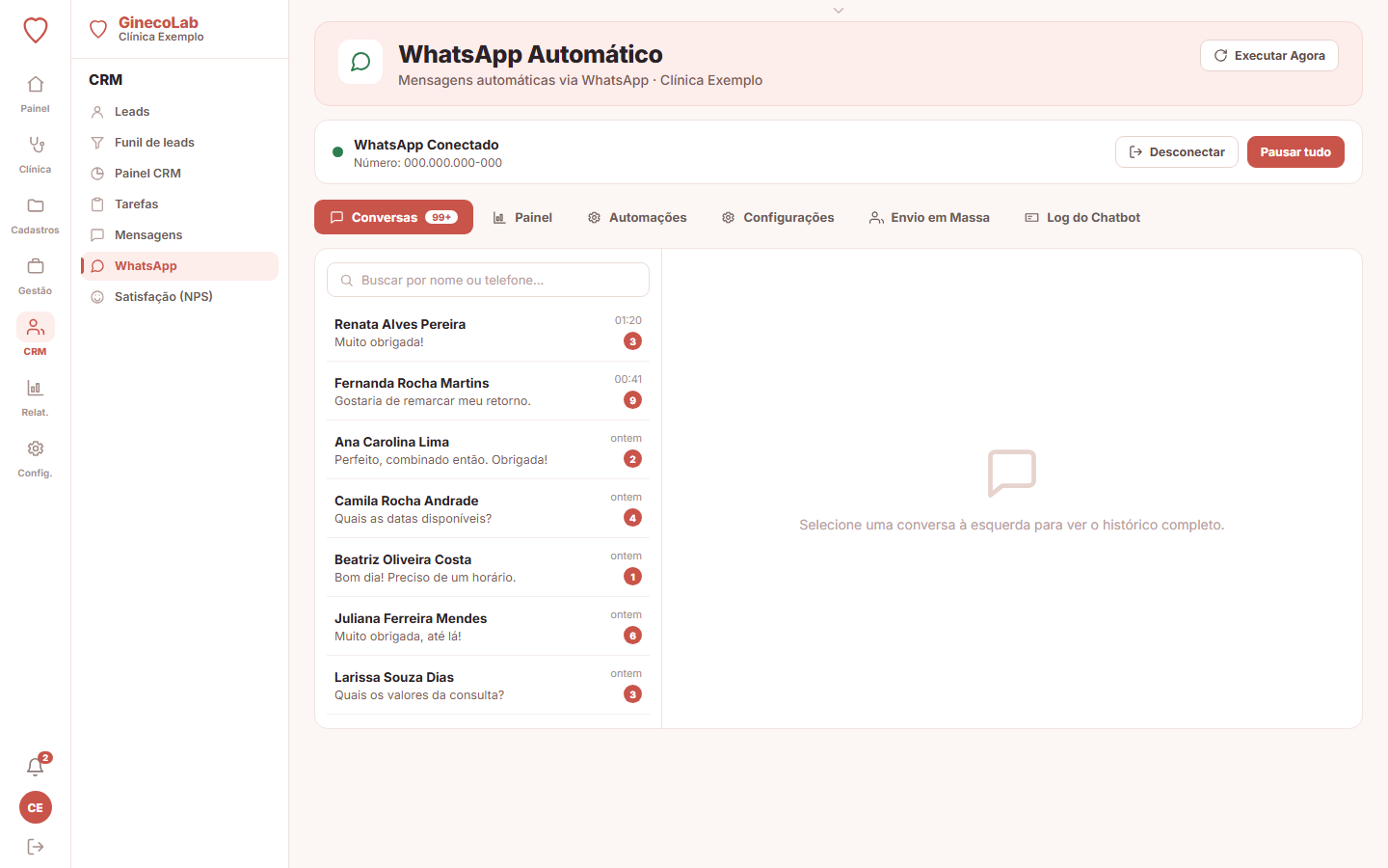 Assistente Maria do GinecoLab atendendo uma paciente pelo WhatsApp